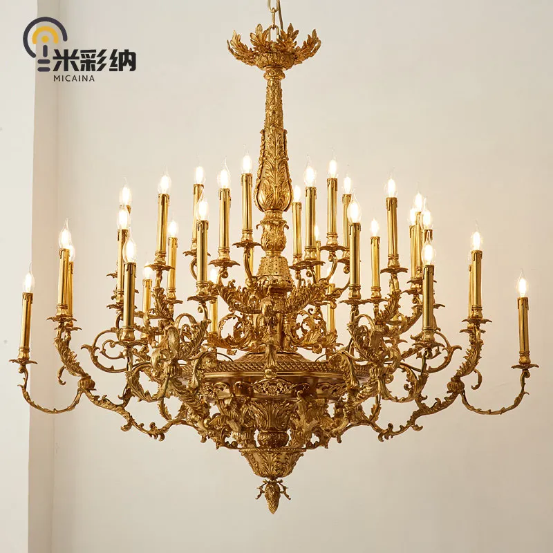 Grand Double-Height Living Room Chandelier – European Vintage Luxury Lighting for Loft, Split-Level & Villa, French All-Brass D