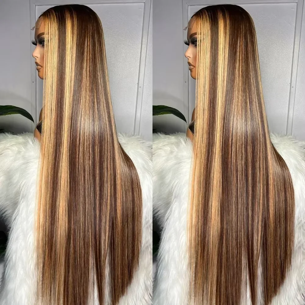 

Бесклеевой парик Highlight Brown 13x4 Lace Front Straight Wig 7x5 Lace Closure Wig Preplucked 4/27 Ombre Blonde Wear To Go For Women