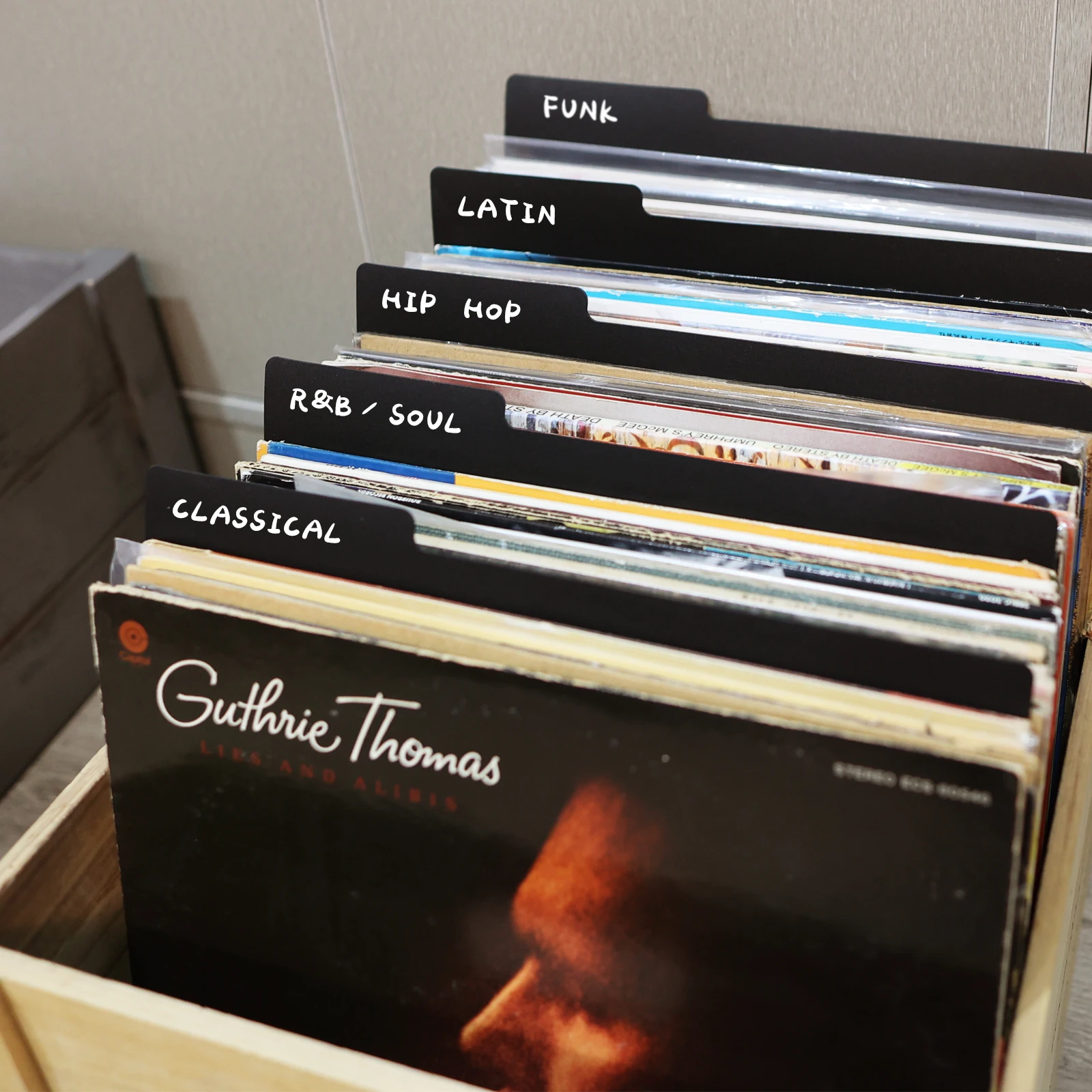 Vendita calda 5 pezzi in vinile nero etichetta indice divisori LP organizzatore di file carta di classificazione personalizzata schede alfabetiche fai da te da 12 pollici