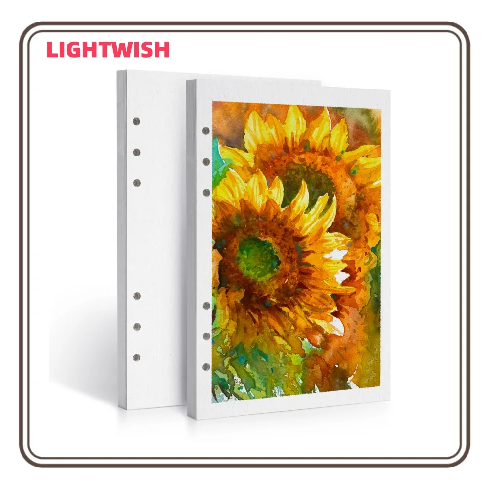 

Акварельная бумага LIGHTWISH, 100% хлопок, холодный пресс, 300 г/м2/140 фунтов, 2 упаковки, всего 40 листов, сменная бумага формата А5, перфорированная отверстиями