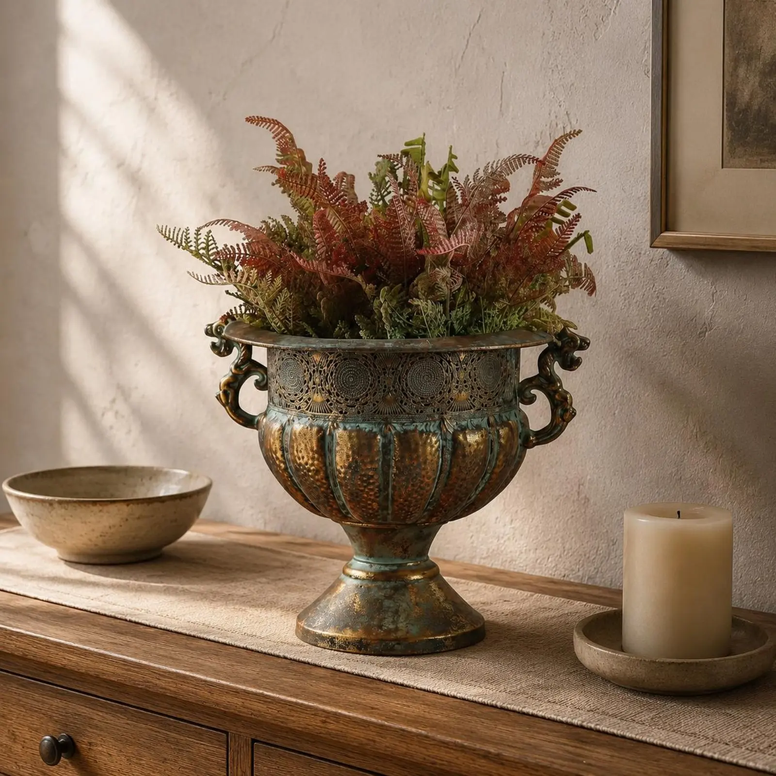 Antique Iron Planter Farmhouse Design Antique Metal Planter Distressed Iron Flower Vase Centerpiece Home Decor Handmade Look