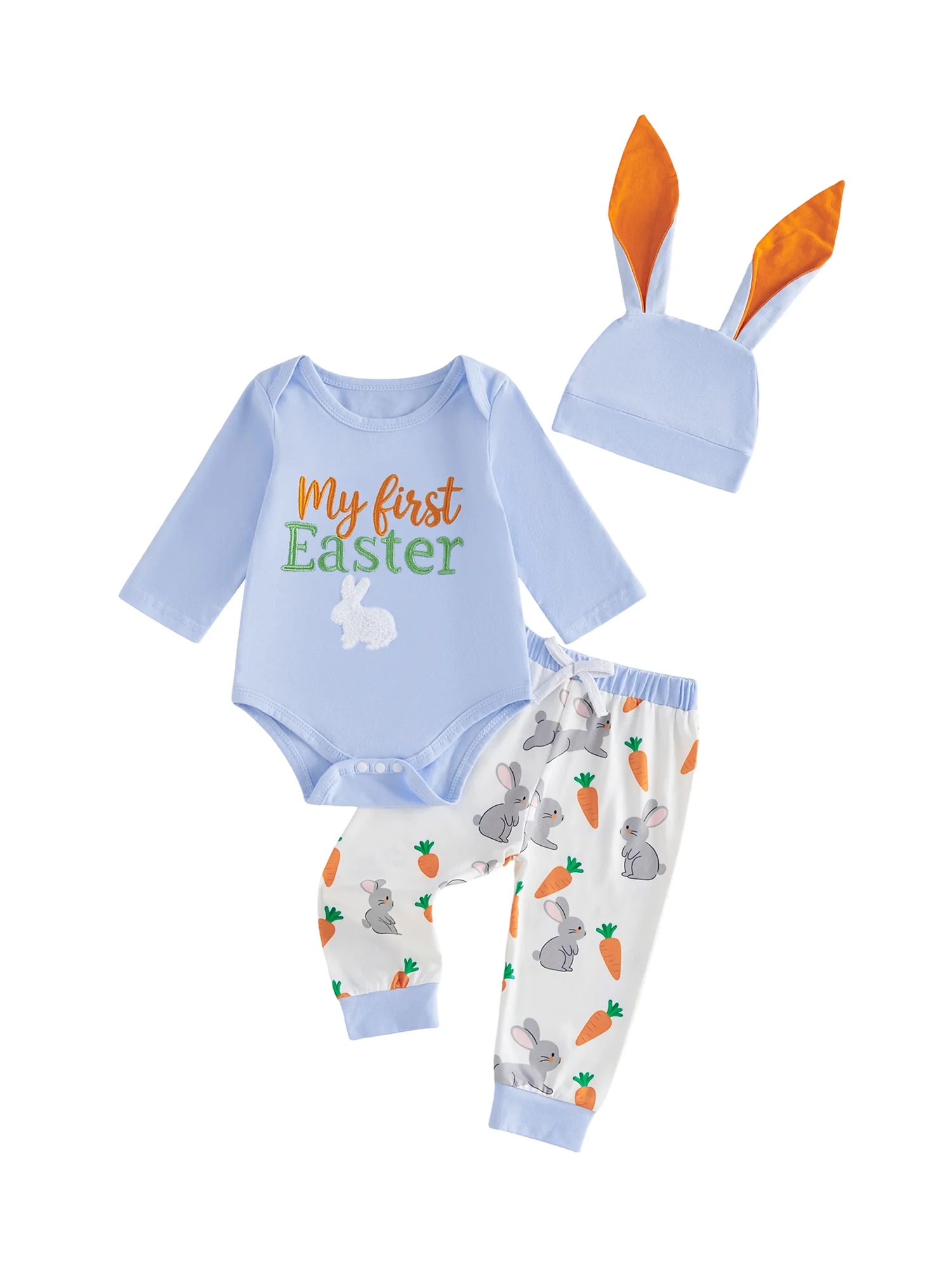 

Baby Girls Easter Outfit Short Sleeve Floral Print Romper with Ruffle Trim Shorts and Headband Summer Set