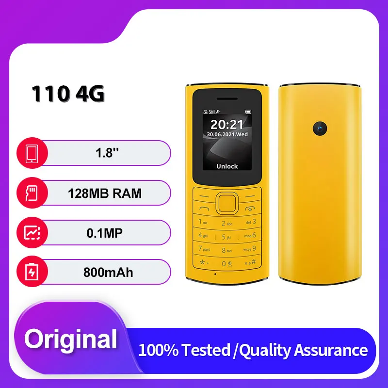 هاتف محمول أصلي غير مقفول 110 4G ثنائي الشريحة GSM 900/1800 لوحة مفاتيح عبرية عربية روسية مصنوعة في فنلندا