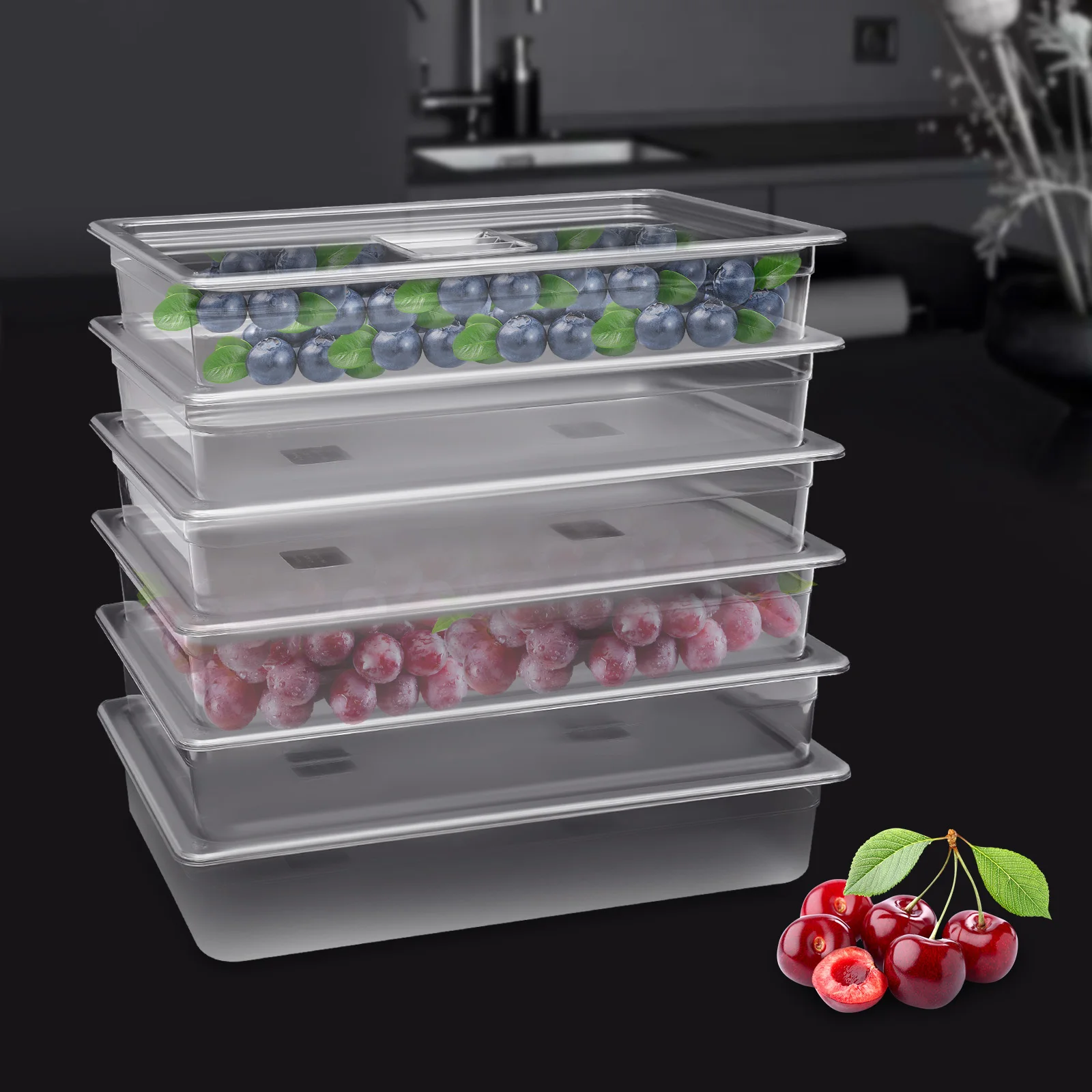 

High-Quality Clear Acrylic Food Pan with Lid, Temperature Resistant, Perfect for Catering, Canteens, and Outdoor Events, Set of