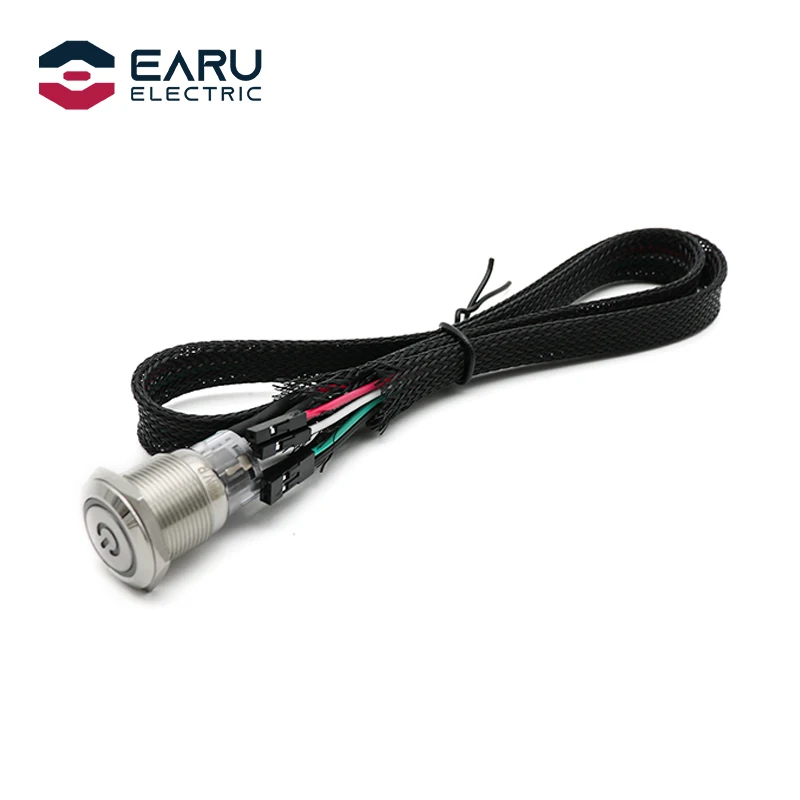 5V 12/16/19/22mm Computer PC Host Start Restart PC Power LED Metal Push Button Switch with 60cm Motherboard Cable Red Blue Green