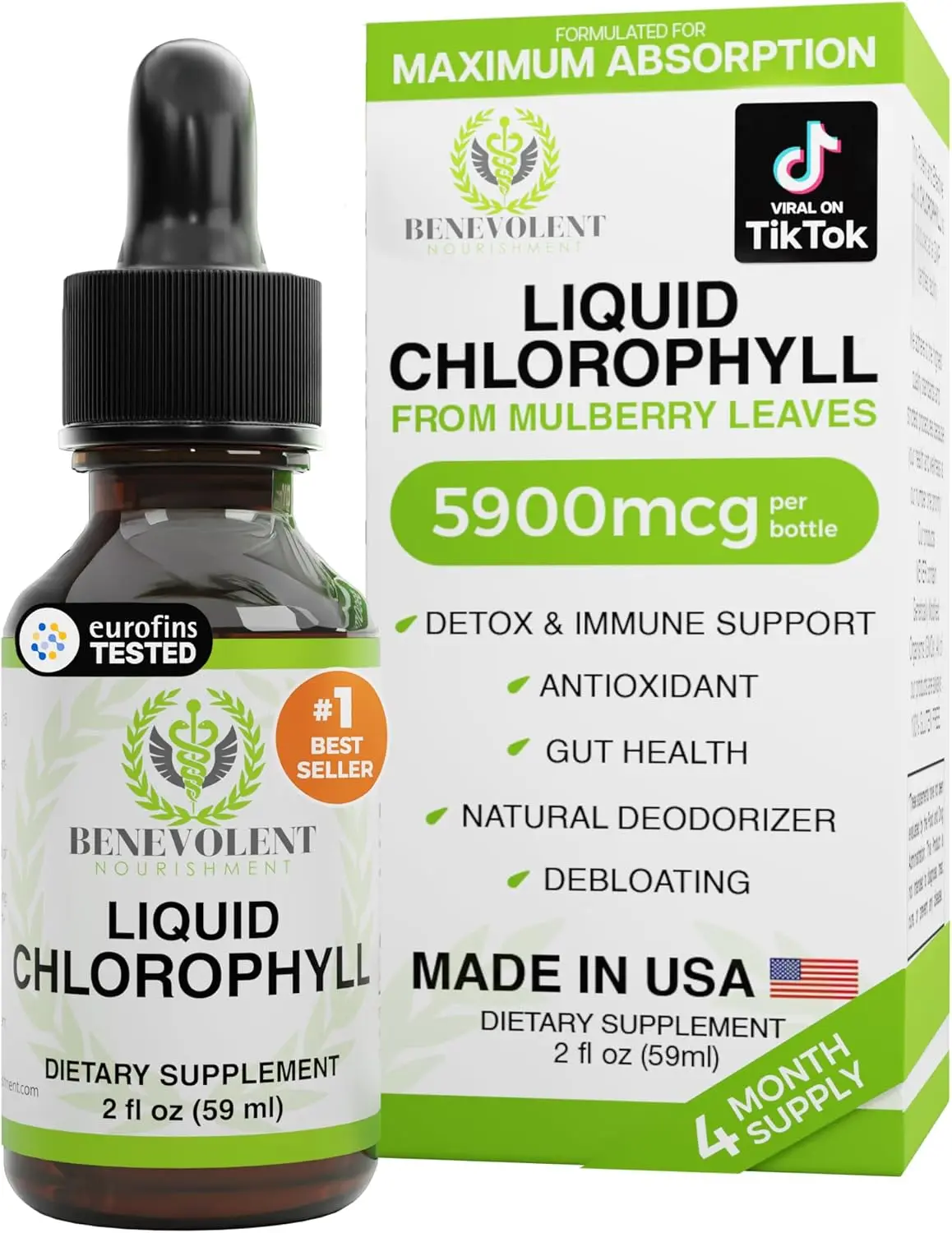 Benevolent Nourishment Chlorophyll Supplement, Detox & Immune Support, Internal Deodorizer, Liquid Drops |   Highly Bioavailable Supplement for Natural Energy Boost, Immune System, Detox, Cleanse & Full Body Internal Deodorant