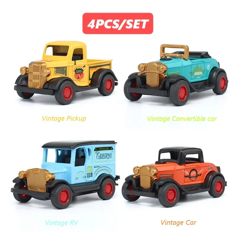 Schaal 1:64 Diecast Legering Speelgoed Model Auto 4-delige set Trek Klassieke Retro Pocket Mini Kids Vintage Auto Model Speelgoed Voor Jongens