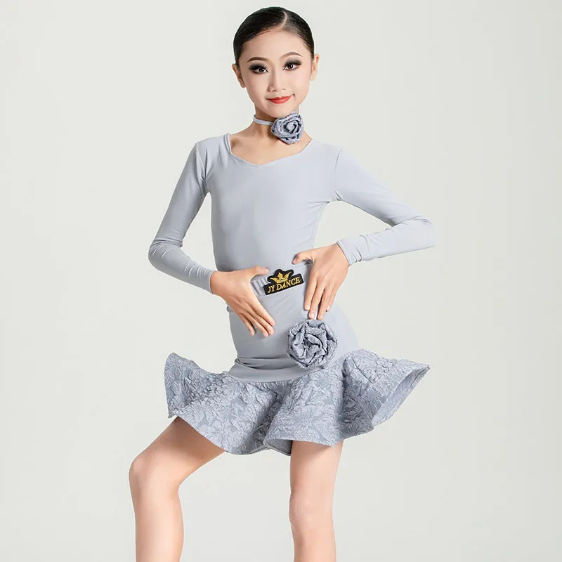 Latin dance uniform, girls' dance practice uniform, autumn and winter new large skirt, fishbone skirt, professional art competit