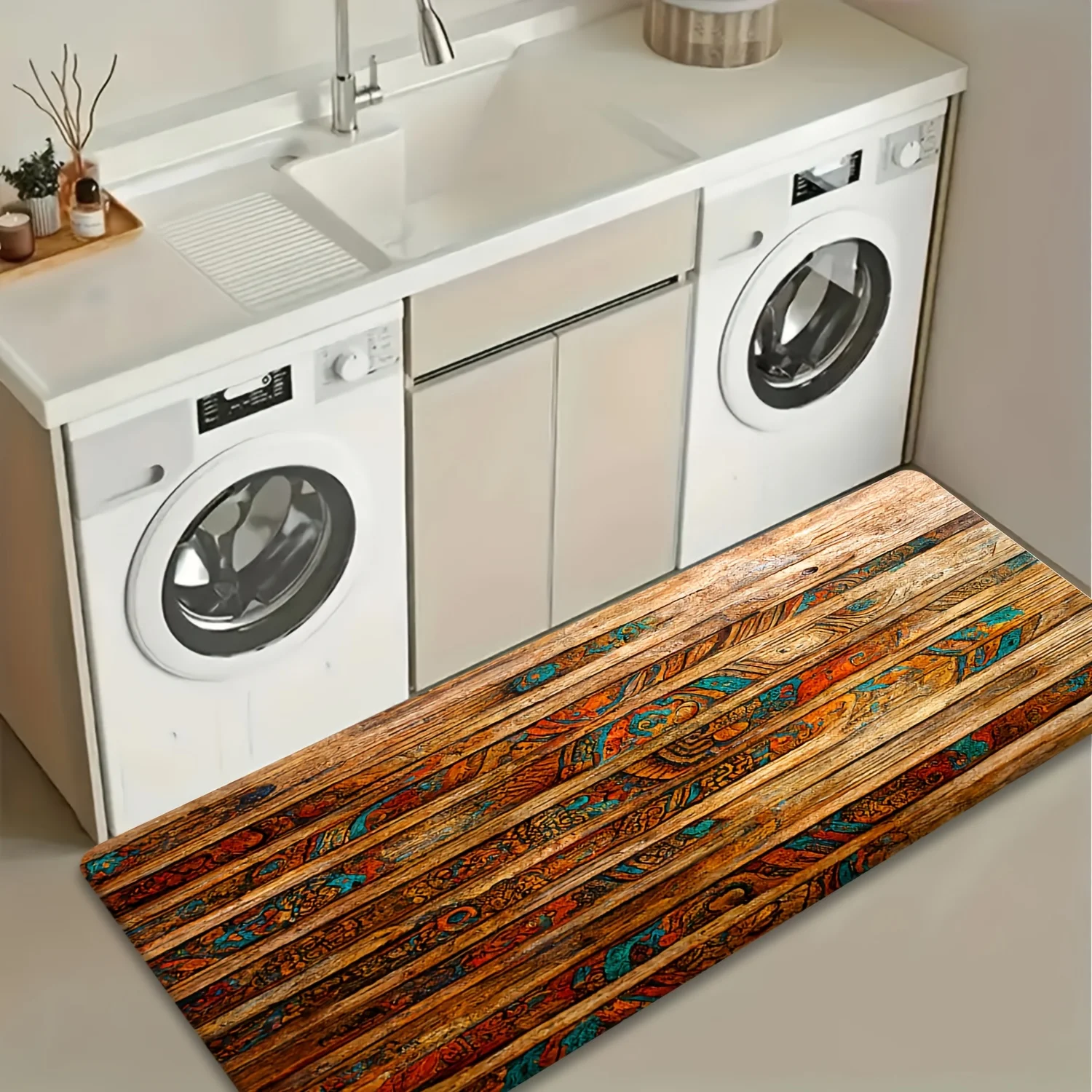 Modern Botanical Kitchen Rug Red Poppy Wildflower Runner Mat Colorful Floral Meadow Hallway Bedside Floor Cushion Runner