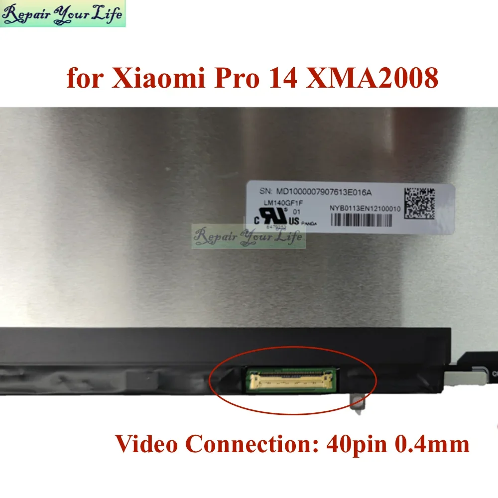 Imagem -06 - Montagem de Toque de Tela Lcd para Notebook Xiaomi Pro 14 Matrix 40pin Xma2008-al ad ec b Lm140gf1f01