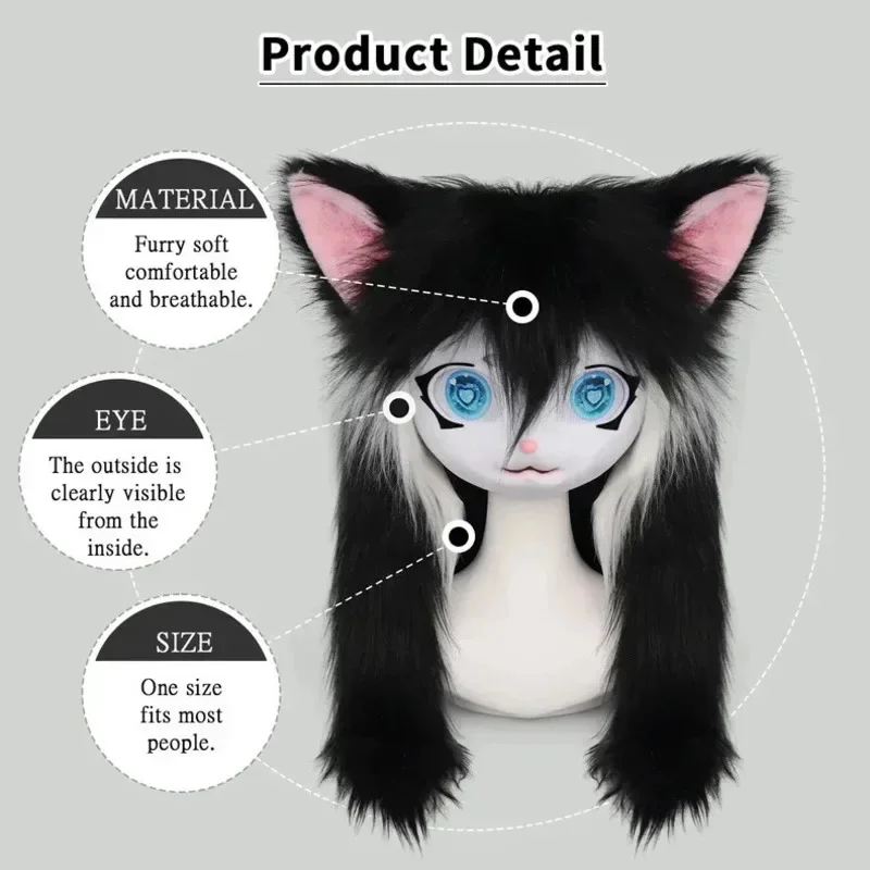 Máscara de corte de Fursuit de gato con cabeza de Animal, accesorios de dibujos animados, evento de Anime, Cosplay de gato, cabeza de Animal usable, Halloween, Navidad, nuevo