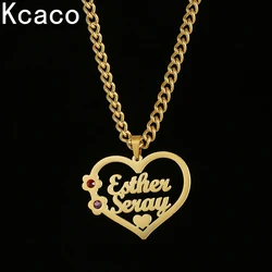 Customized Double Names Heart Pendant Necklace with 3mm Chain Lovers Family Birthstone Stainless Steel NamePlate Necklace