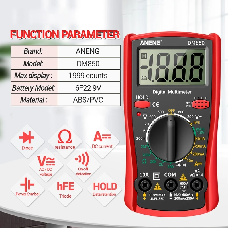 Profesional Clamp Meter Multimeter DM850 Auto- ranging Multimeter Current Amp Diodes Tester Detection