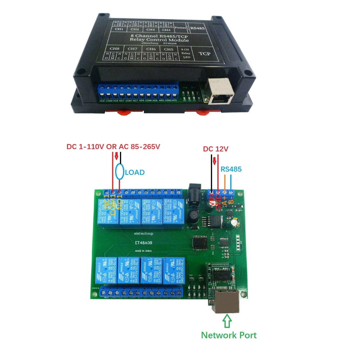 2 IN 1 8Ch Ethernet/RS485 Relay Module Modbus Slave RTU TCP/IP UART Network controller Switch Board DC 12V