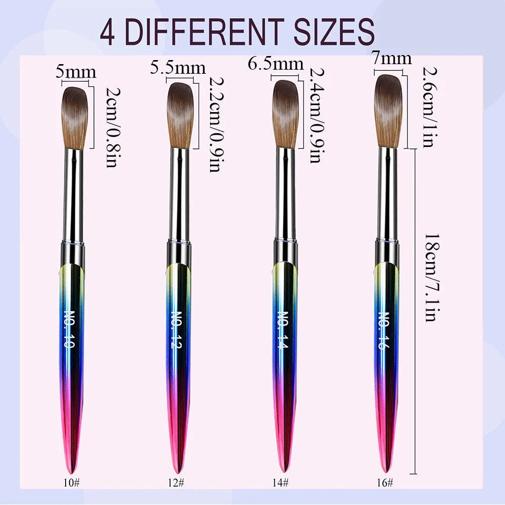 4 unids/set portátil Kolinsky Sable Nail Art Brush Set DIY fácilmente lavar cepillos para polvo cepillo acrílico