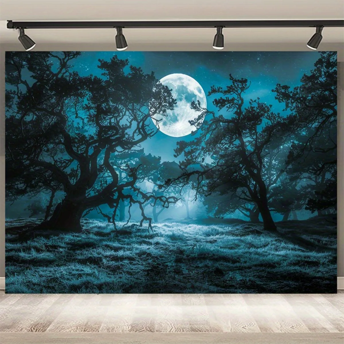 Mystical Full Moon Forest Landscape Tapestry Blue Night Woods Wall Hanging Decorative Art Print 180x280cm Large Home Decor