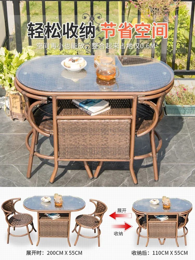 New Chinese Rattan Chair Three-Piece Set Courtyard Outdoor Desk-Chair Rattan