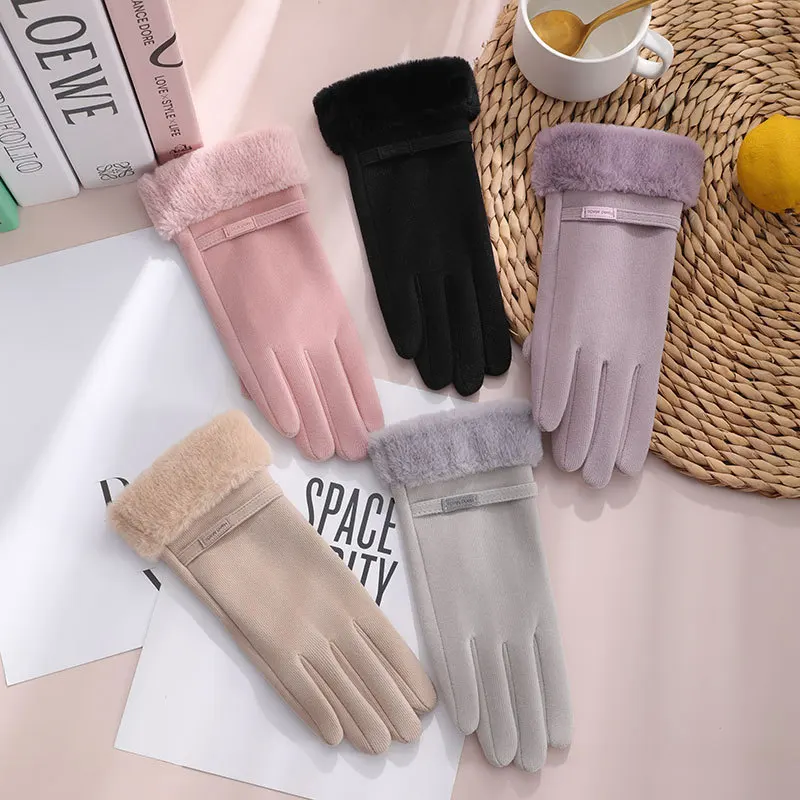 

Winter Warm Gloves Fashion Vintage Women Thicken Full Finger Glove Female Grace Windproof Touch Screen Comfortable Mittens T91