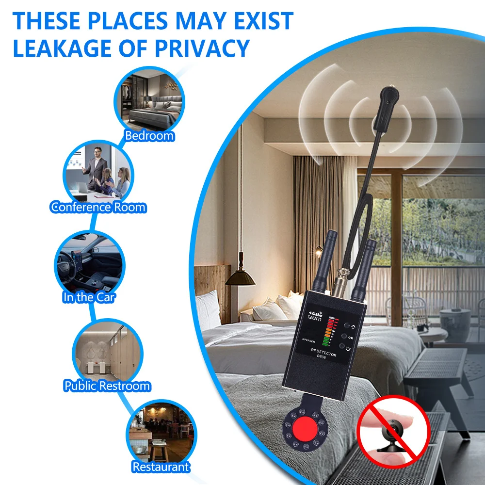 Three Antennas Anti Spy Wireless RF Signal Detector Bug GSM GPS Tracker Hidden Camera Eavesdropping Device Professional Version