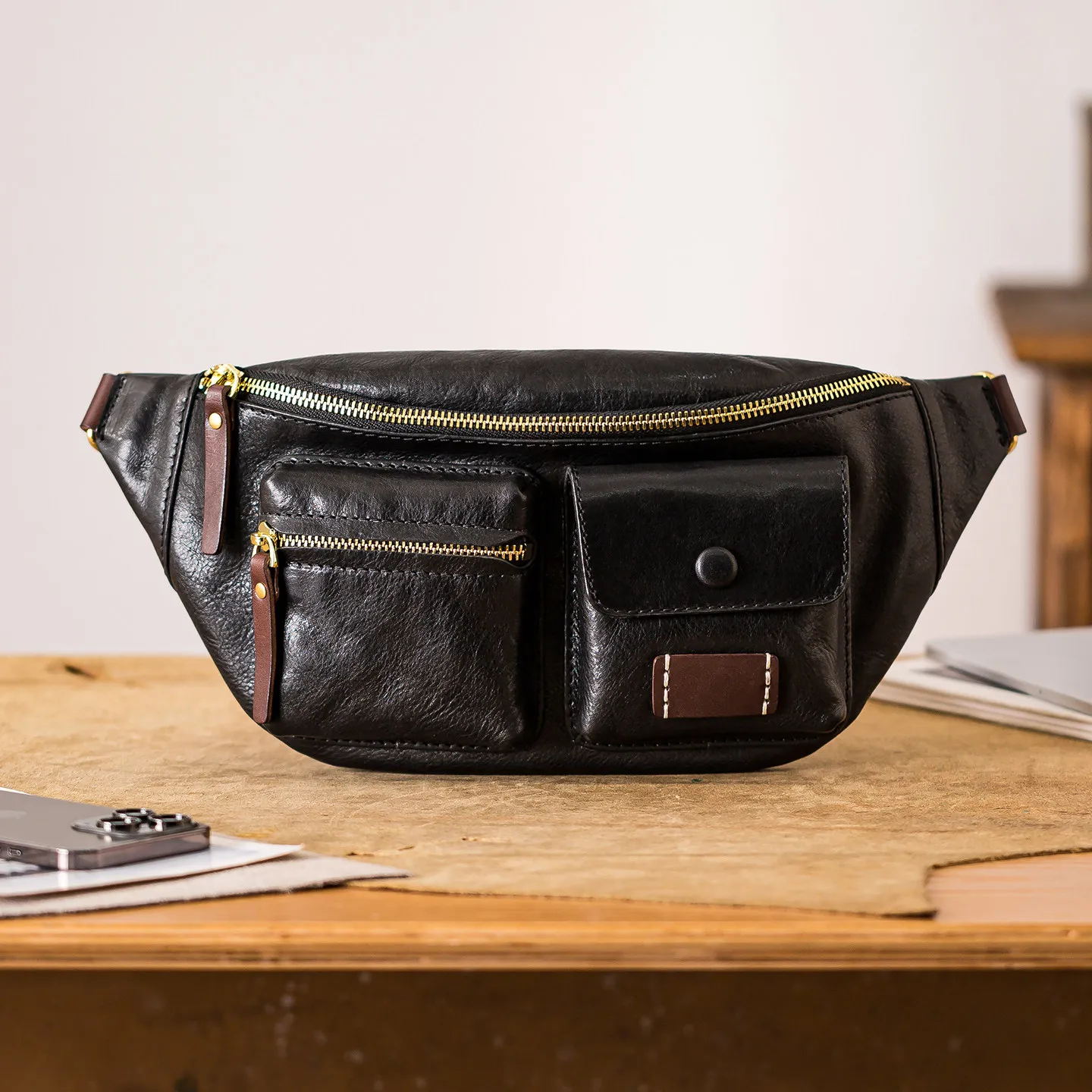 weekend travel luxury genuine leather men's motorcycle chest bag fashion designer handmade cow leather sports crossbody bag