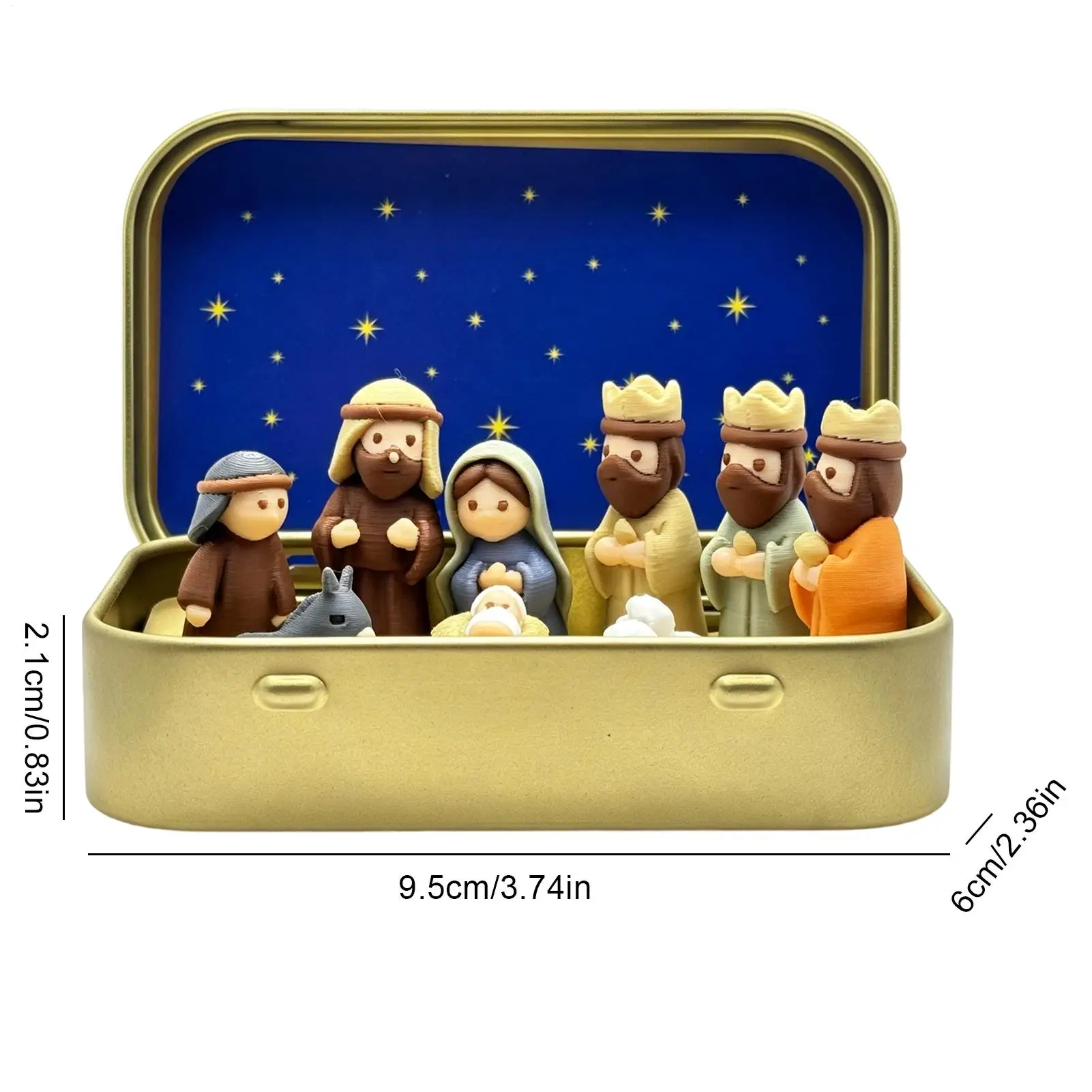 Mini Nativity Scene In Tin Box 3D Printed Nativity Set Christmas Eve Ornament Figurine Manger Set Xmas Decor Gifts For Family view 6
