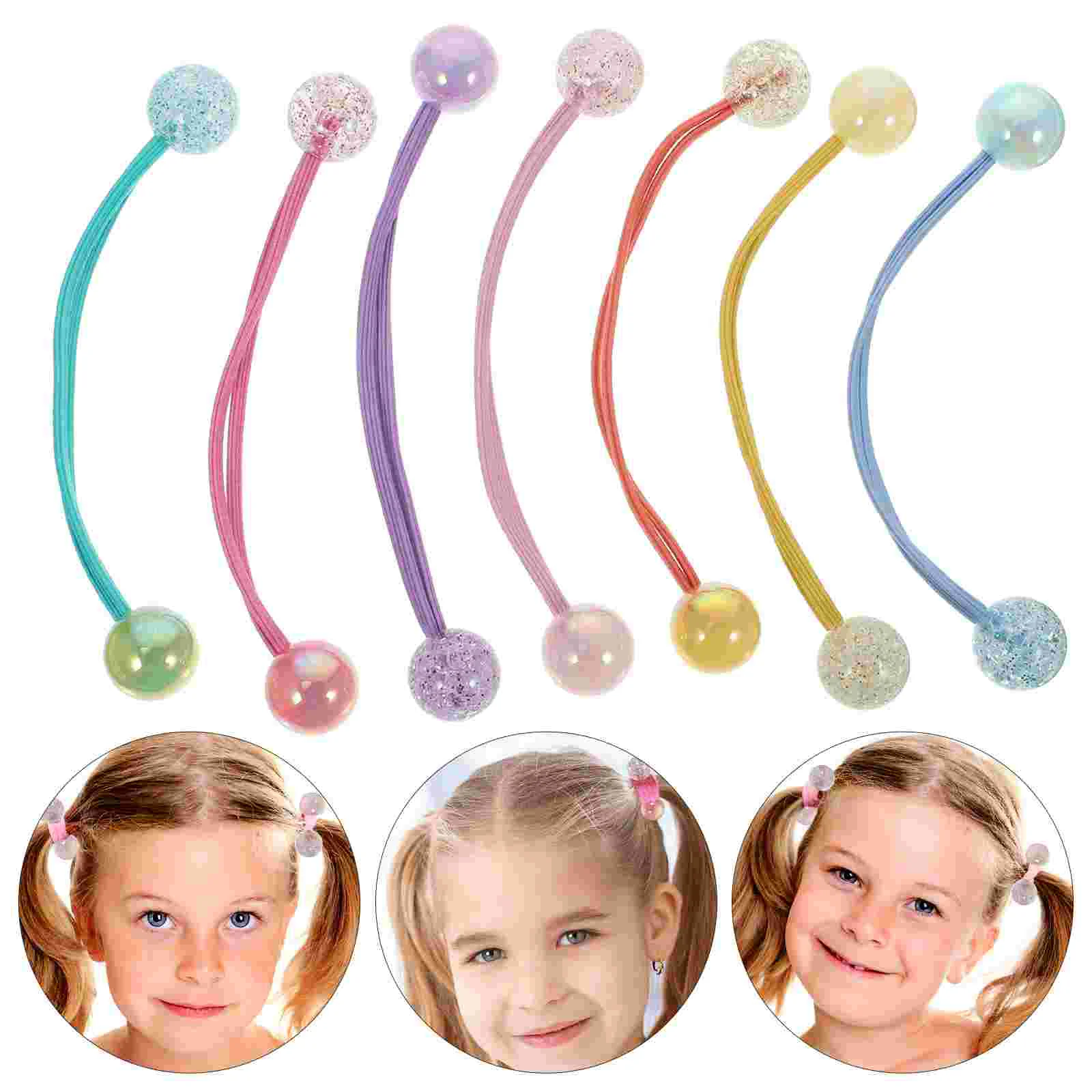 14 Pcs Ponytail Hair Tie Double Ball Korean Version Ties for Girls Child Ribbons