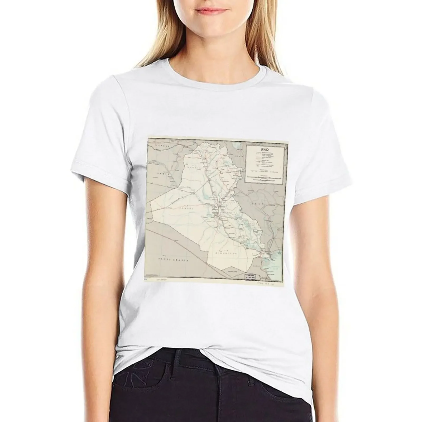 

Map of Iraq (1967) T-shirt female anime clothes kawaii clothes summer clothes for Women