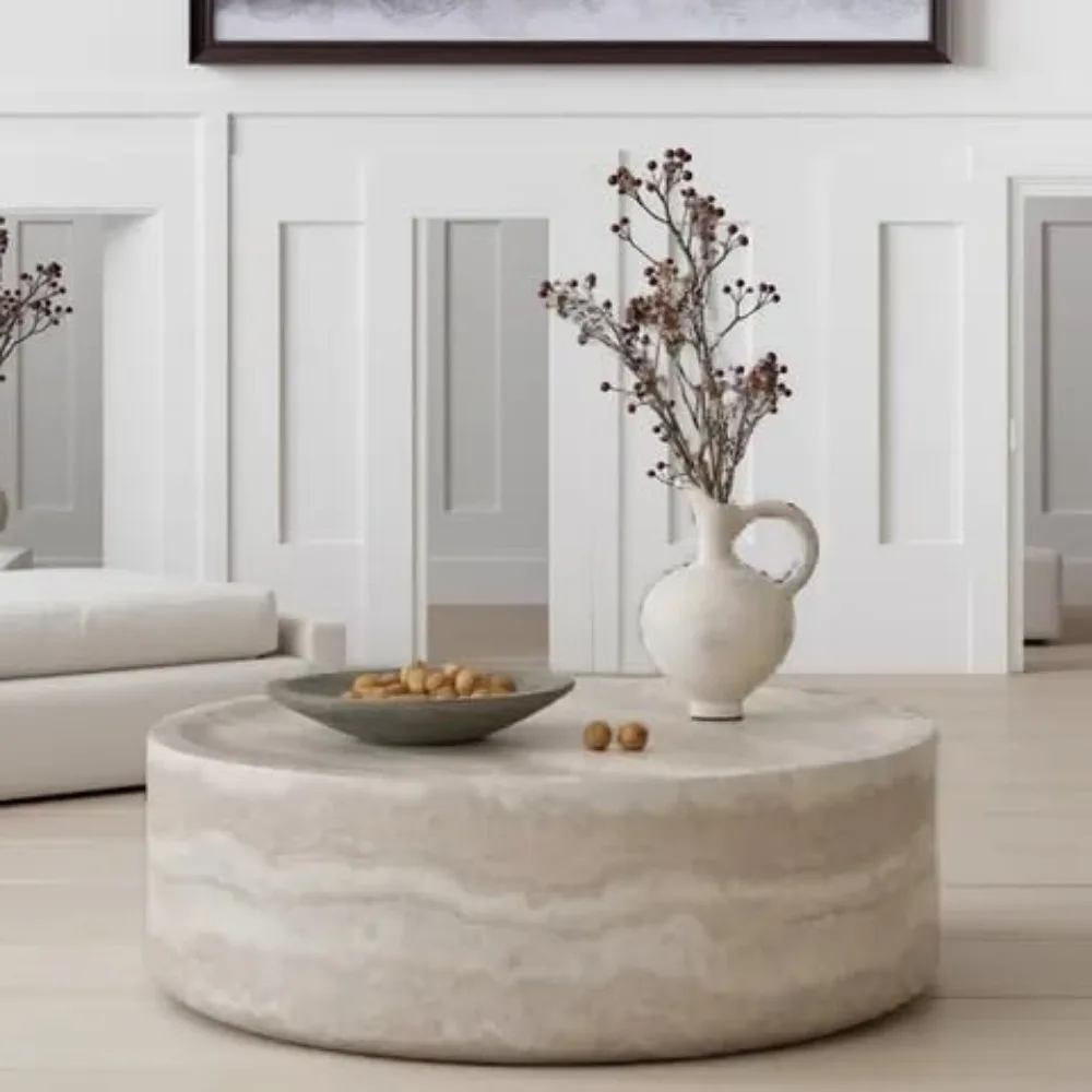 

Round Coffee Table for Living Room, Modern Faux Marble Center Table, 39.37 Circle Tea Table for Living Room, Office