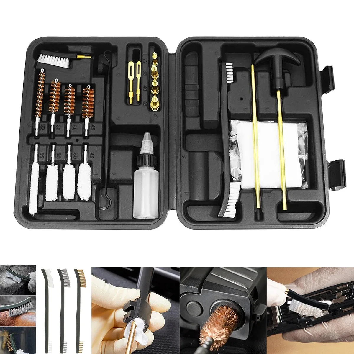 Universal Gun Cleaning Kit Barrel Brush Tool Patches Cotton 9mm Swabs Mat Set Rod Hunting Accessories Gun Cleaning Supplies view 2