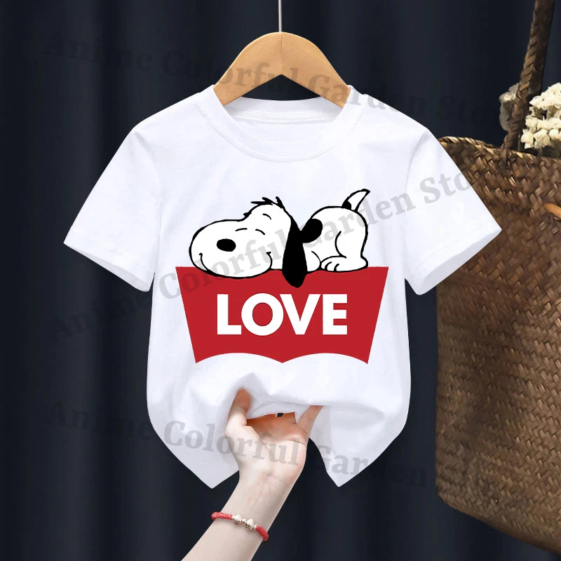 Snoopyed Kawaii T-shirts for Boys Girls Anime Cartoon Cute Short Sleeved Shirt Children Summer Fashion T-shirt Kids Clothes Gift view 4