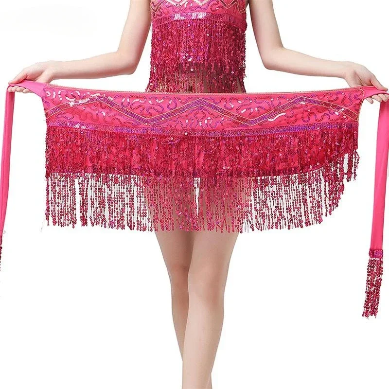 Women Sequins Belly Dance Hip Scarves Skirt Sexy Belly dance Tassel Waist Chain Hip skirt Oriental Dance Costume Accessories