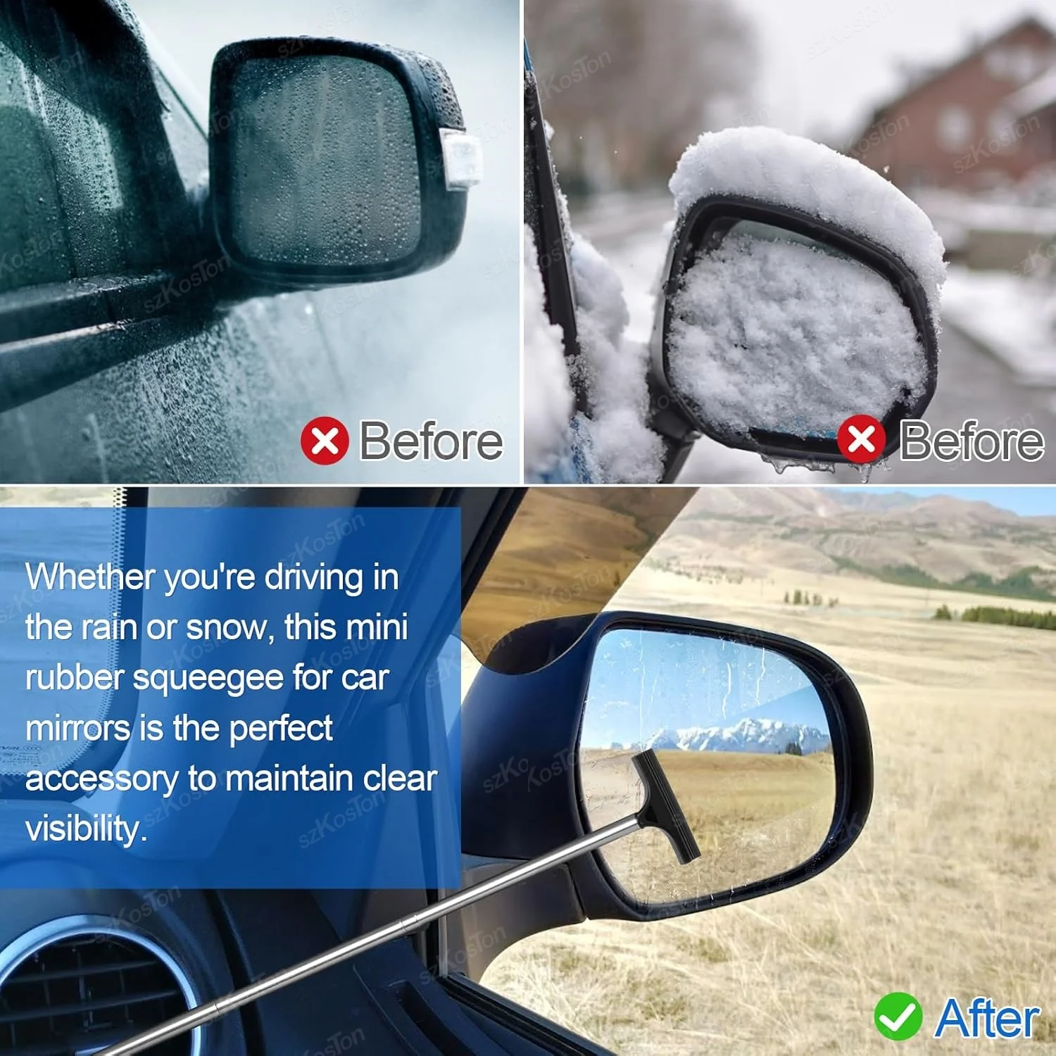 سيارة مرآة الرؤية الخلفية ممسحة تنظيف أداة السيارات الزجاج ضباب نظافة مكشطة اكسسوارات السيارات مقبض تلسكوبي نافذة تنظيف فرشاة #4