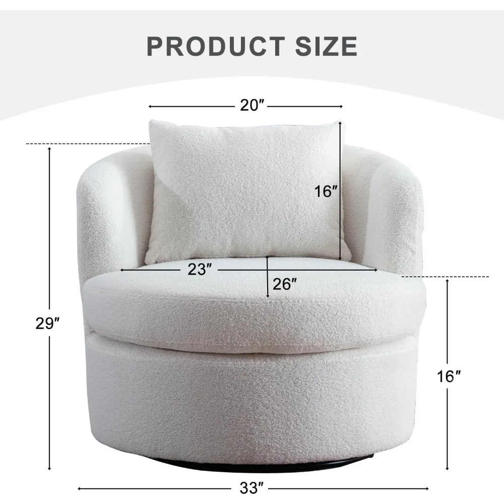 Bucket Chair,Swivel Barrel Chair With Lamb Wool Fabric, White Swivel Accent Chair, Sherpa Swivel Chair With Plump Pillow,