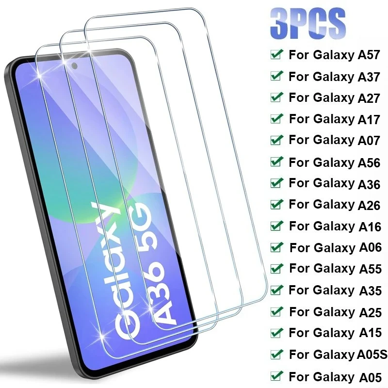 3PCS Support Fingerprint Unlock HD Tempered Glass For Samsung A57 A37 A27/17/07 A56/36/26 Anti-Fingerprint Screen Protector Flim