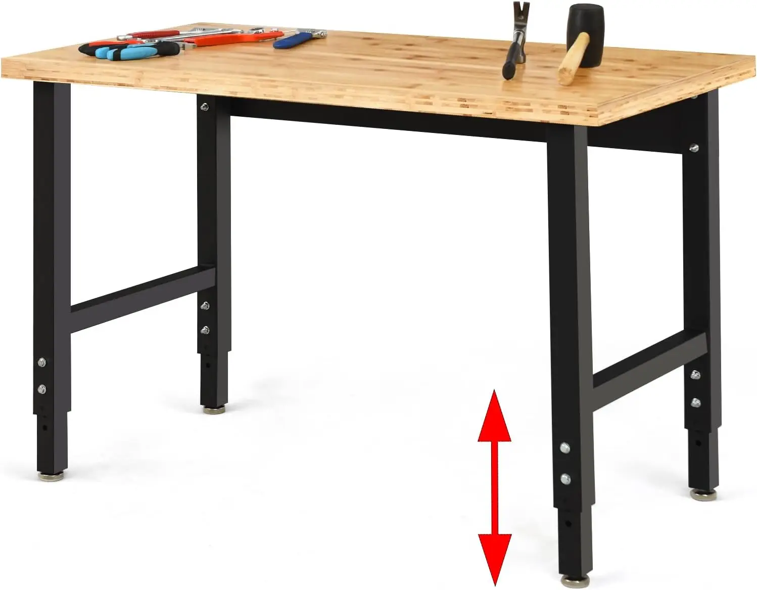 48” Adjustable Work Bench, Heavy Duty Workbench for Garage, Bamboo Top Work Table, 1500 LBS Load Capacity & 15 Height Settings