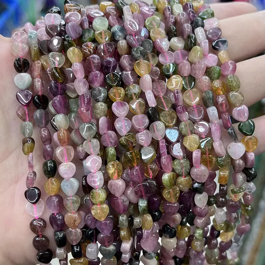 6.5mm Natural Multi Color Tourmaline Heart Shape Long  Strand Jewelry Making DIY