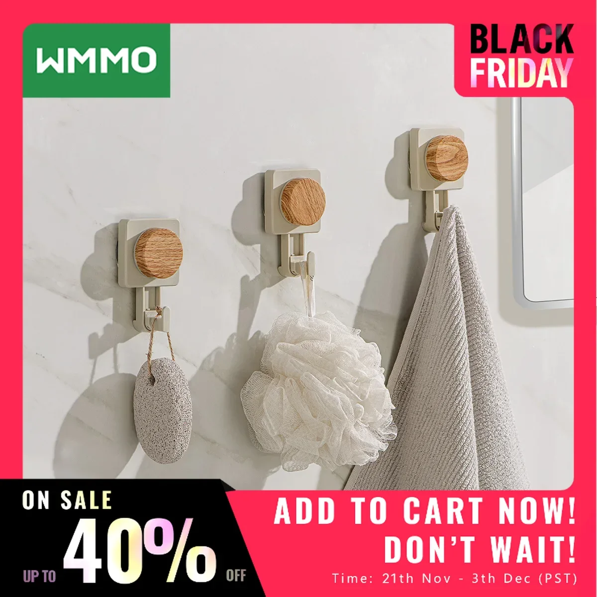 WMMO 1/2pcs Suction Hook for Bathroom, Powerful Vacuum Suction Cup, Damage-Free Hanging Shower Hooks, Easy to Install and Remove