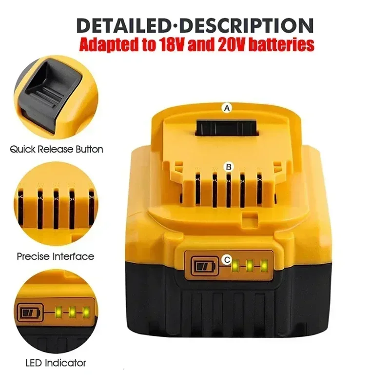 For Dewalt 20V  6.0Ah Replacement Battery For Dewalt DCB200 Rechargeable  DCB206 DCB207 DCB204 Power Tool Battery