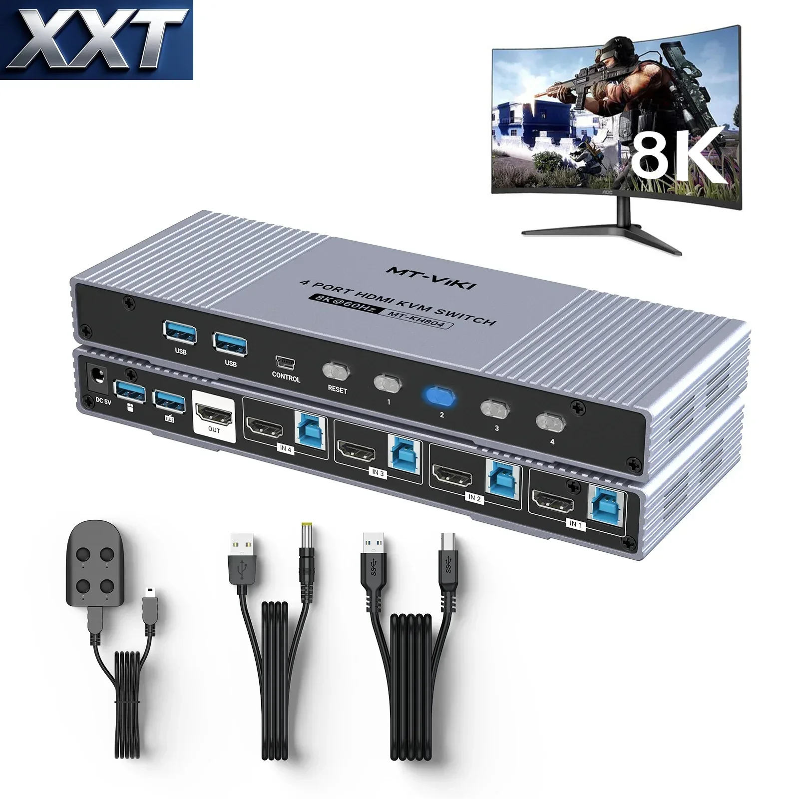 XXT8K 4K HDMI KVM Switch 4 Port 8K 60HZ 4 in 1 Out, MT-VIKI HDMI KVM Switch 8K 60HZ 4K 120HZ 2 in 1 Out 4 in 1 Out, 4X1 2X1