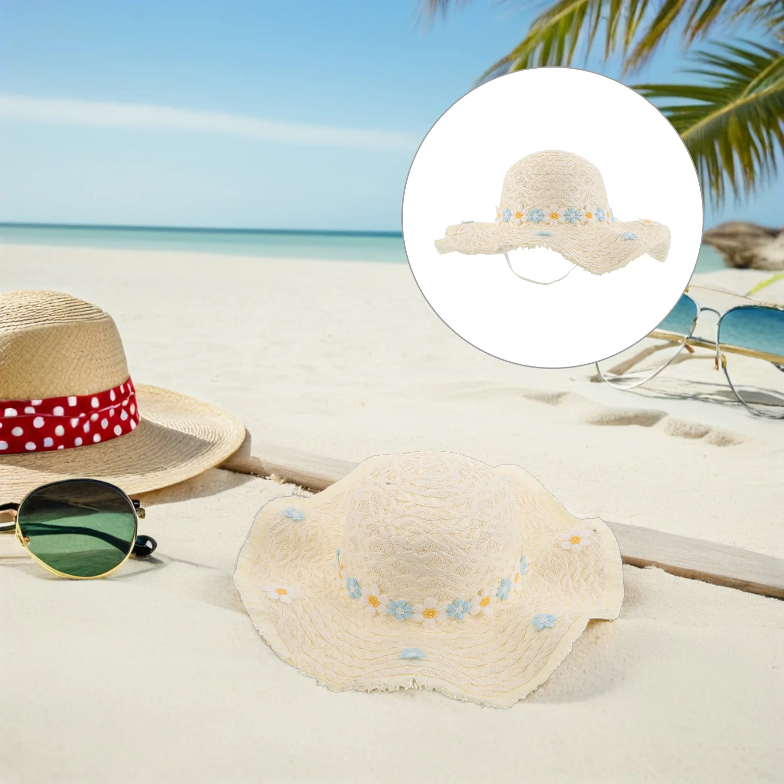 

Wide Brim Sun Hat Women Handwoven Straw Lightweight Floral Decor Summer Beach Travel Outdoor Sunshade Hat Ladies Straw Hats