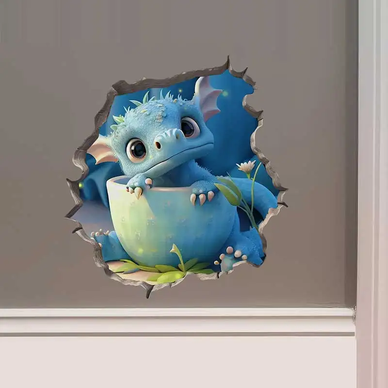 M454 Drachen Eltern und Kind lesen in Wandloch Aufkleber-Mausloch 3d Wanda uf kleber – Detail 6