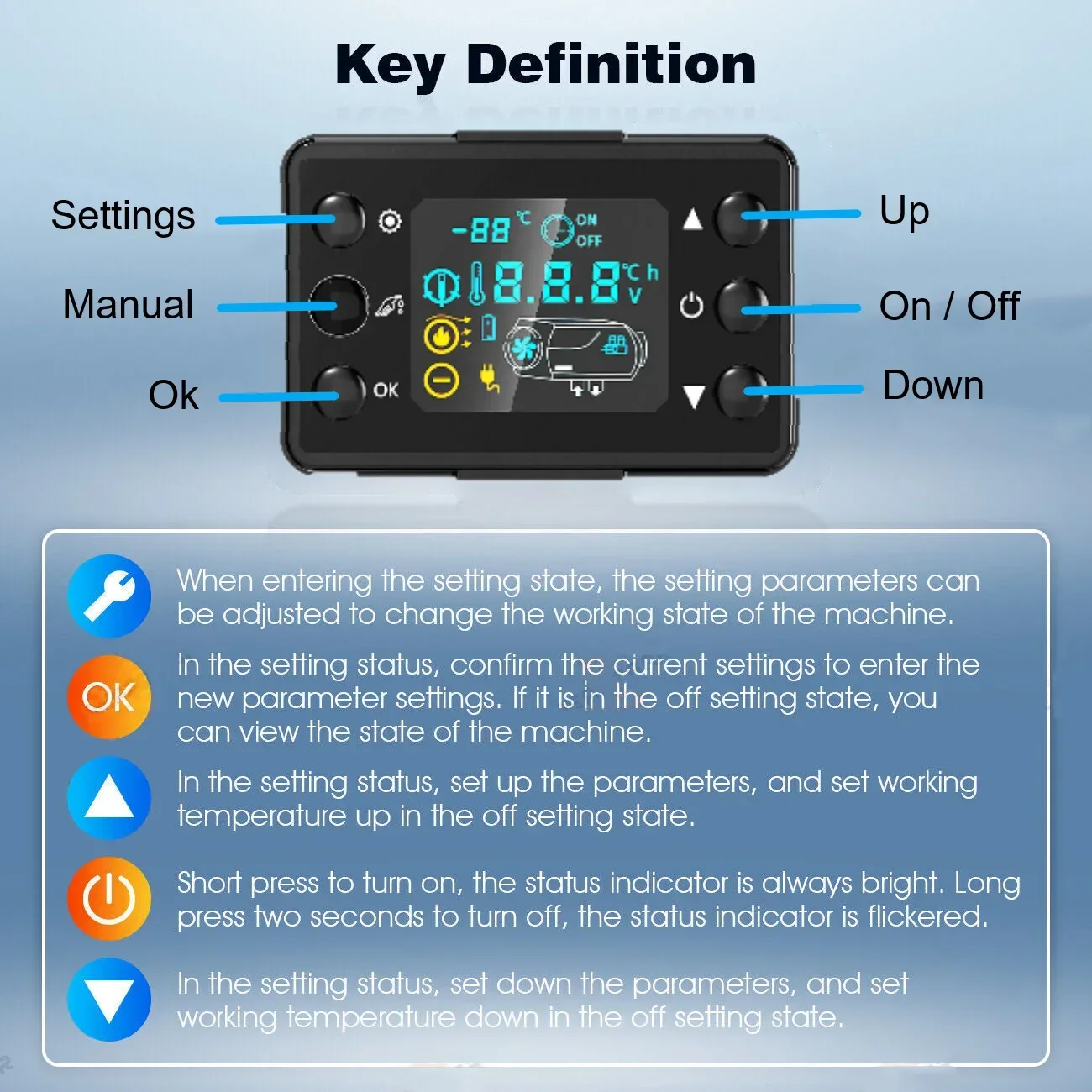 Car Air Diesel Heater 5000W 12V/24V Parking Heater All in One Car Heater LCD Thermostat Fast Heating for Truck Boat Motorhomes