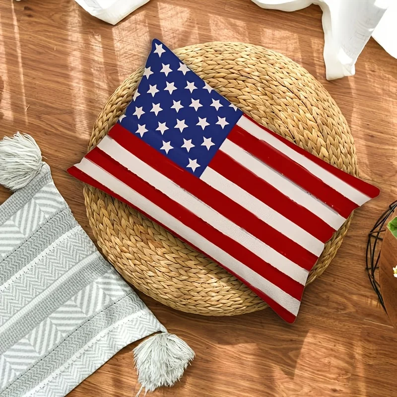 1pc American Flag Watercolor Pillow Cover,Suitable for Sofa,Bedroom,Living Room,Patriotic Decor,Commemorative Gift for Patriots.
