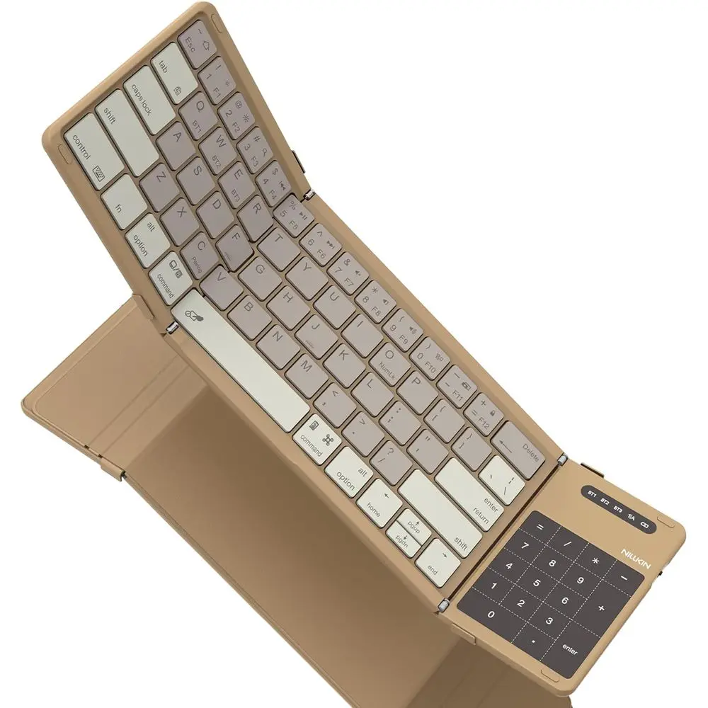 Portable Full-Size Bluetooth Keyboard with Touchpad and Number Pad for Laptops, Tablets, and iPads, featuring Silicone Leather C