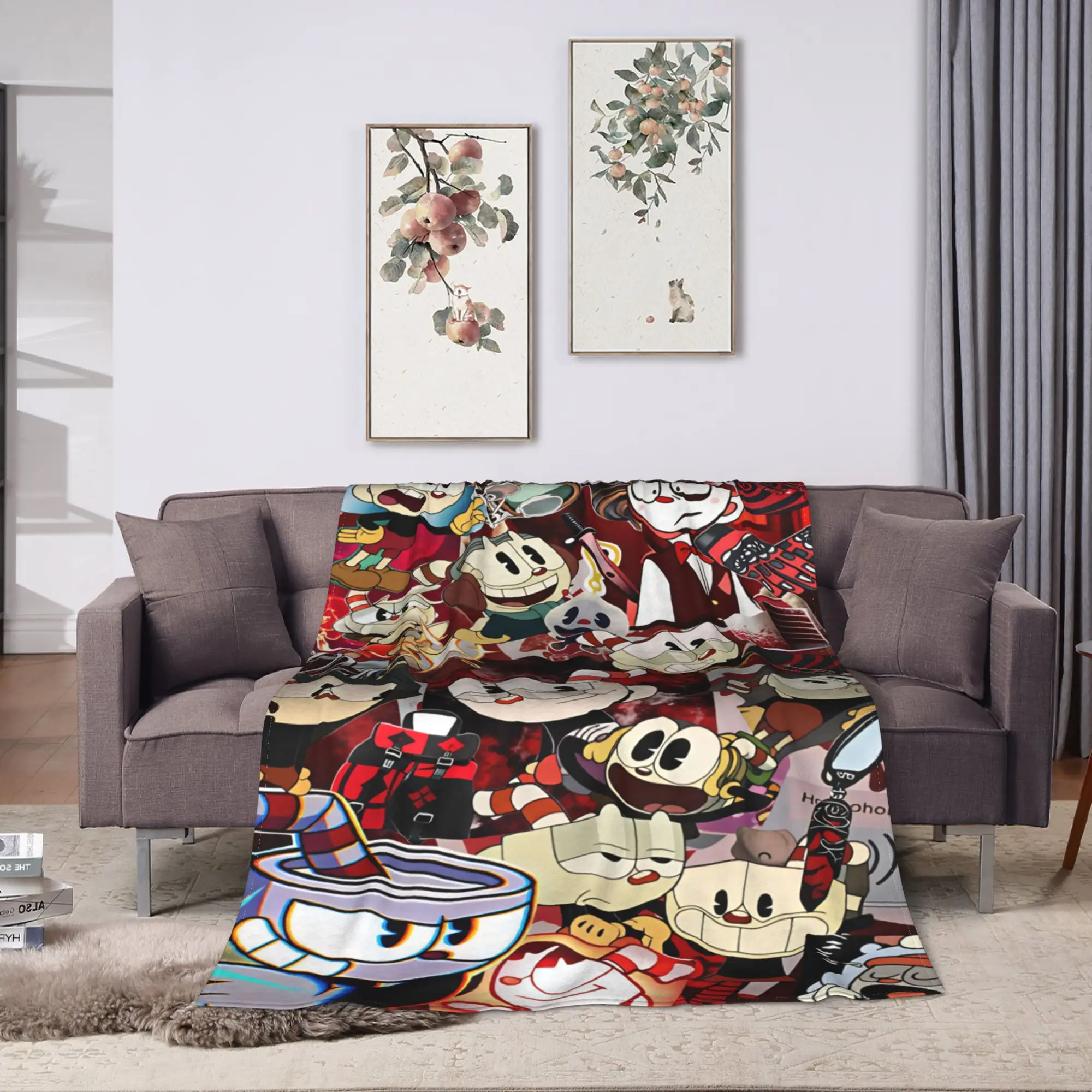 Cuphead Flannel Blanket  Warm Soft Bedding Throws for Couch Bed Airplane Travel Street Trend Bedspread Sofa Bed Cover