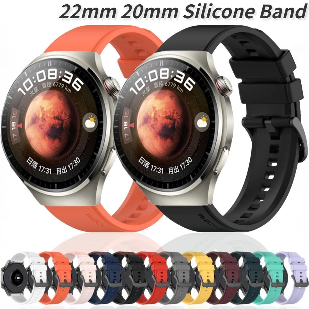 22mm 20mm Silicone Strap for Huawei Watch 4 Pro Bracelet GT3 4 GT2 3 5 Pro Belt for Huawei Watch 46mm/Samsung Watch 7/6/5/4 Band