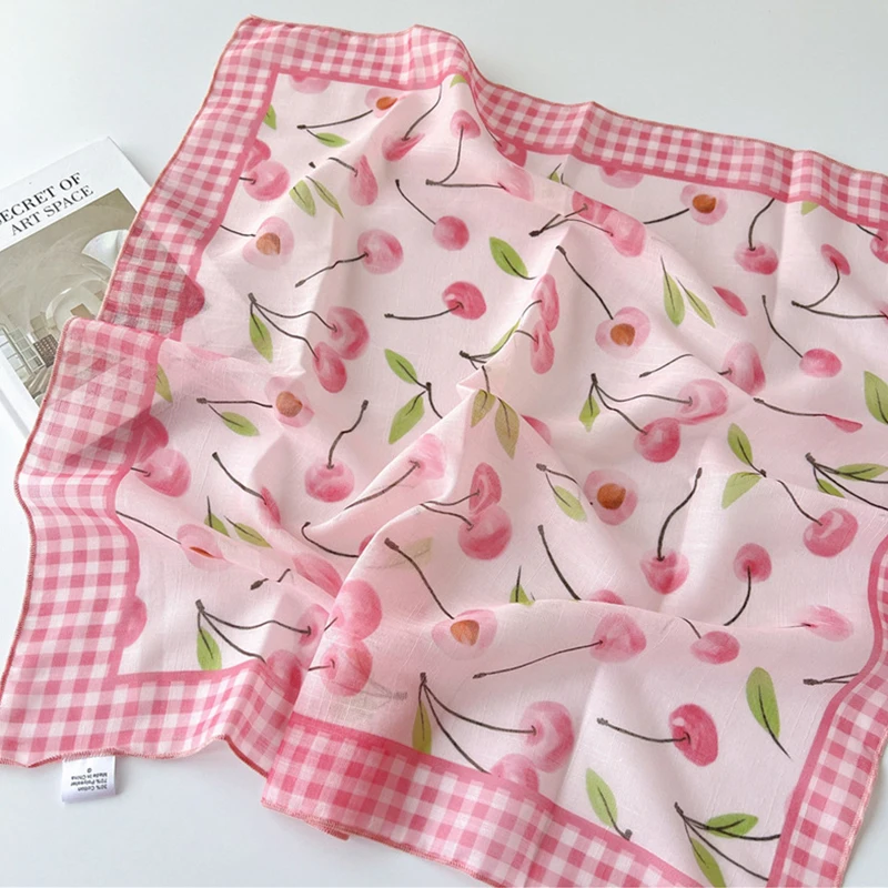 New 58*58cm Cotton Linen Girl Square Scarf Floral Print Women Fashion Bandanas Head Hair Accessories Turban Hairband Headband