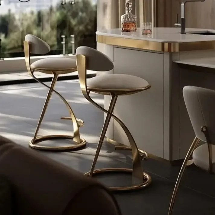 Italian bar simple high chair Nordic bar stool chair modern home metal wrought iron island leather bar