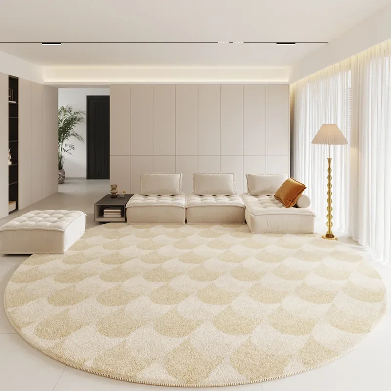 Modern Rugs for Bedroom Fluffy Soft Lounge Rug Thick Cloakroom Round Floor Mat Cream Living Room Decoration Anti-slip Carpet