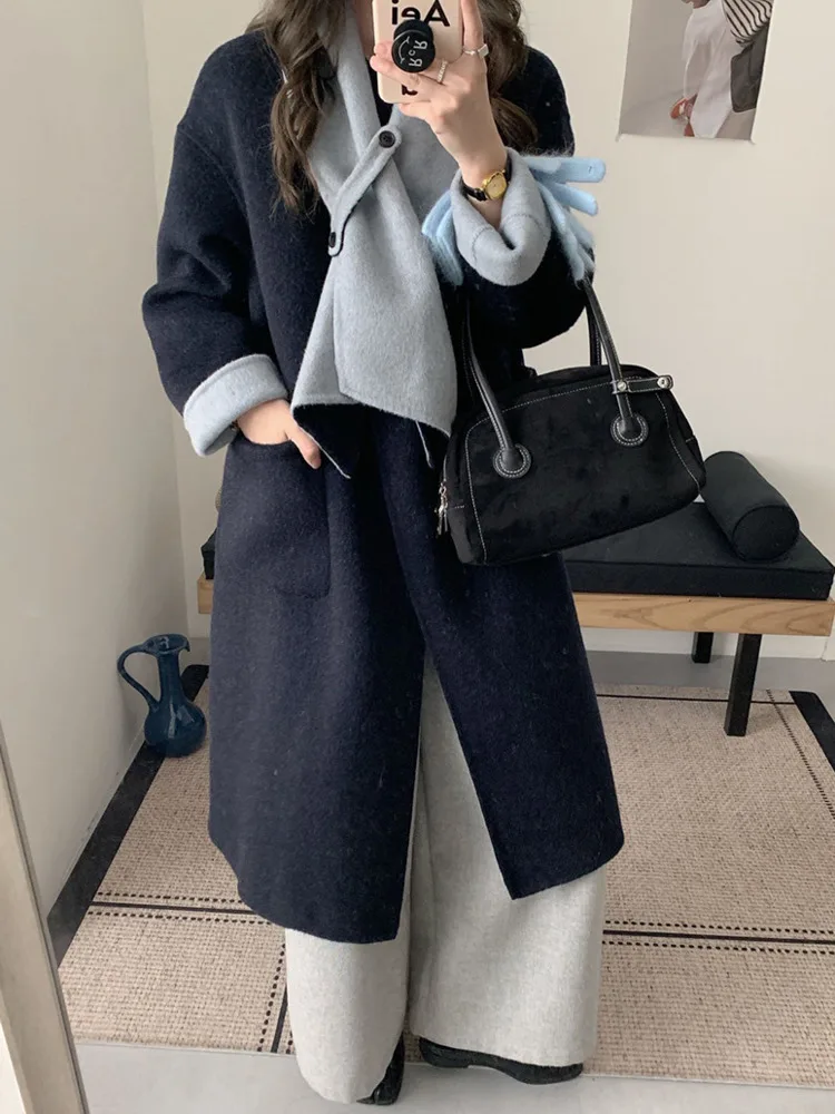 ZMEENNA Cappotto da donna elegante in misto lana double face con colletto a sciarpa e chiusura con bottoni palangari elegante chic ZM3652